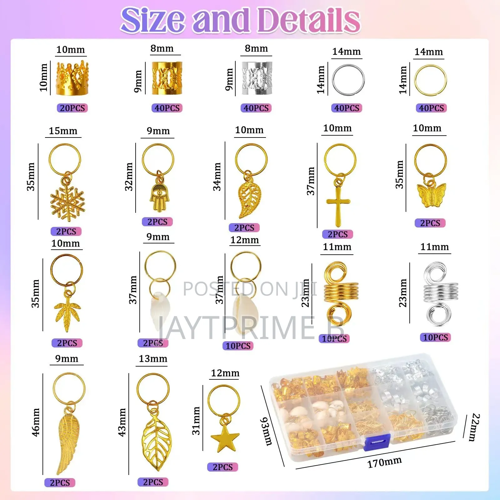 Pack of 254 Gold Hair Accessories for Braids, Woven Hair Pendant For