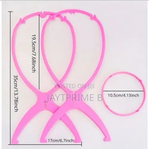 Pink Plastic Light Wig Hair Holders Stand Folding Hat Cap Durable
