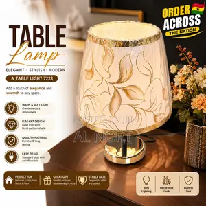 Decorative Table Lamp – Floral Pattern Shade – White Gold