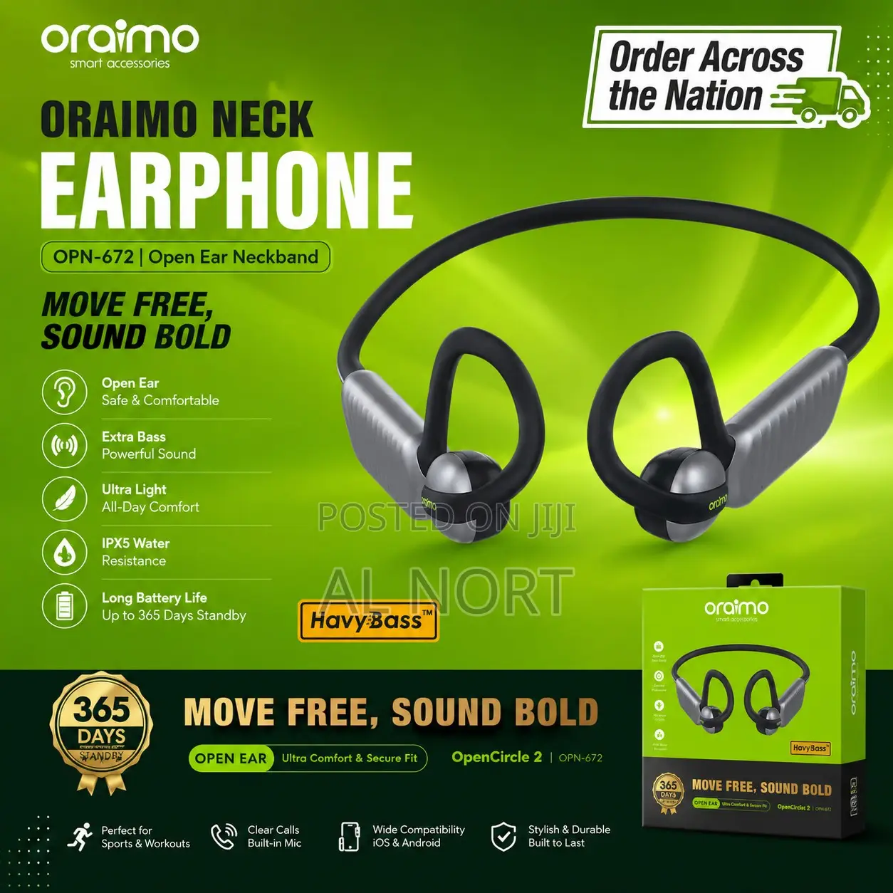 Oraimo Opencircle 2 Opn-672 Open-Ear Bluetooth Neckband Earphones