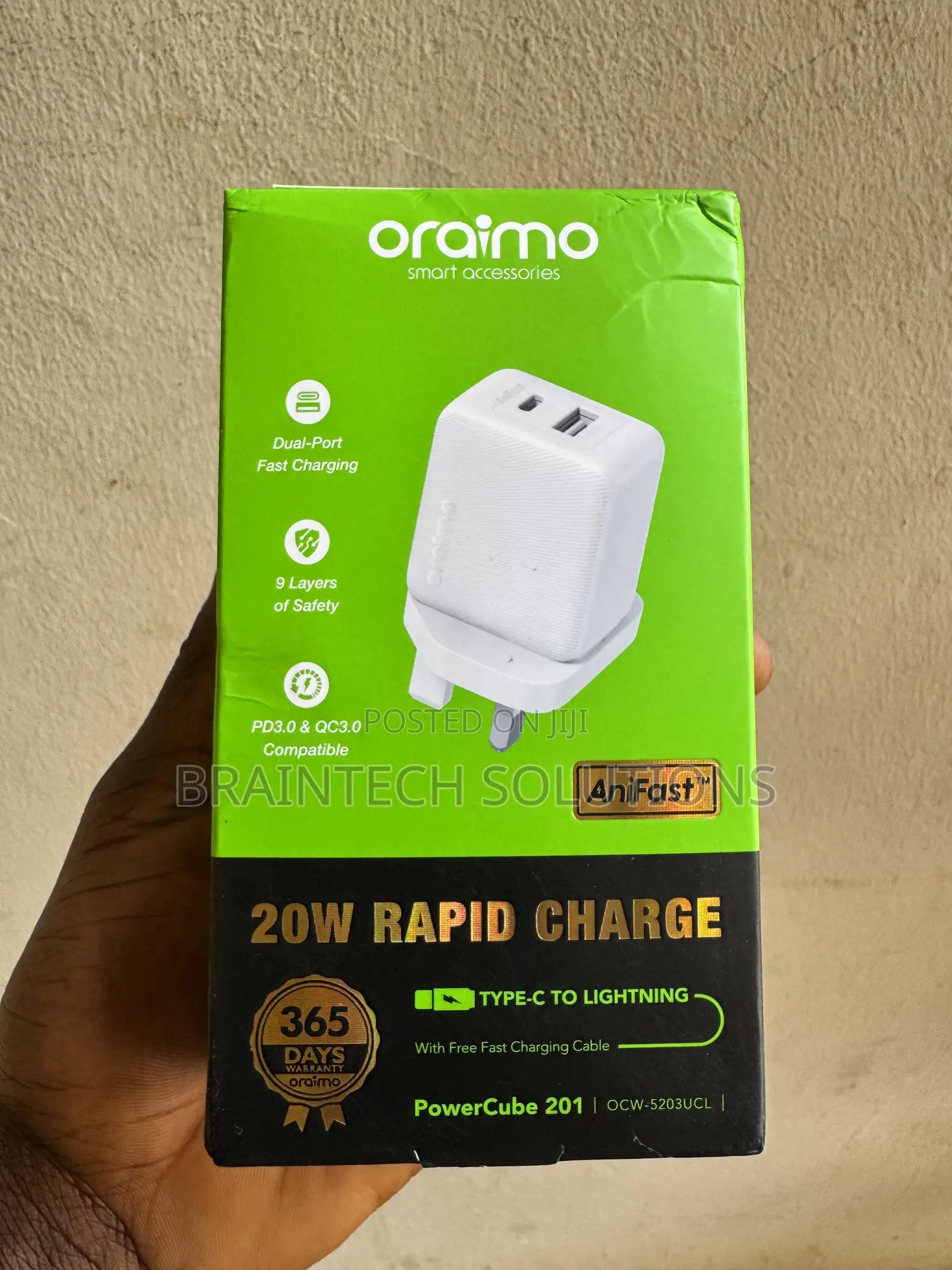 Oraimo Fast Charger *For iPhones.* (Type-C to Lightning)