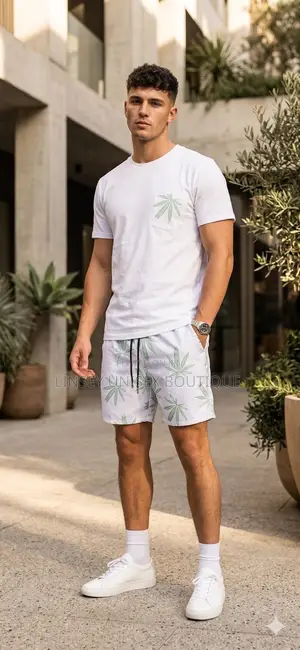 Luxury Men’S White 2-Piece T-Shirt Shorts Set – Casual Summer Outfit