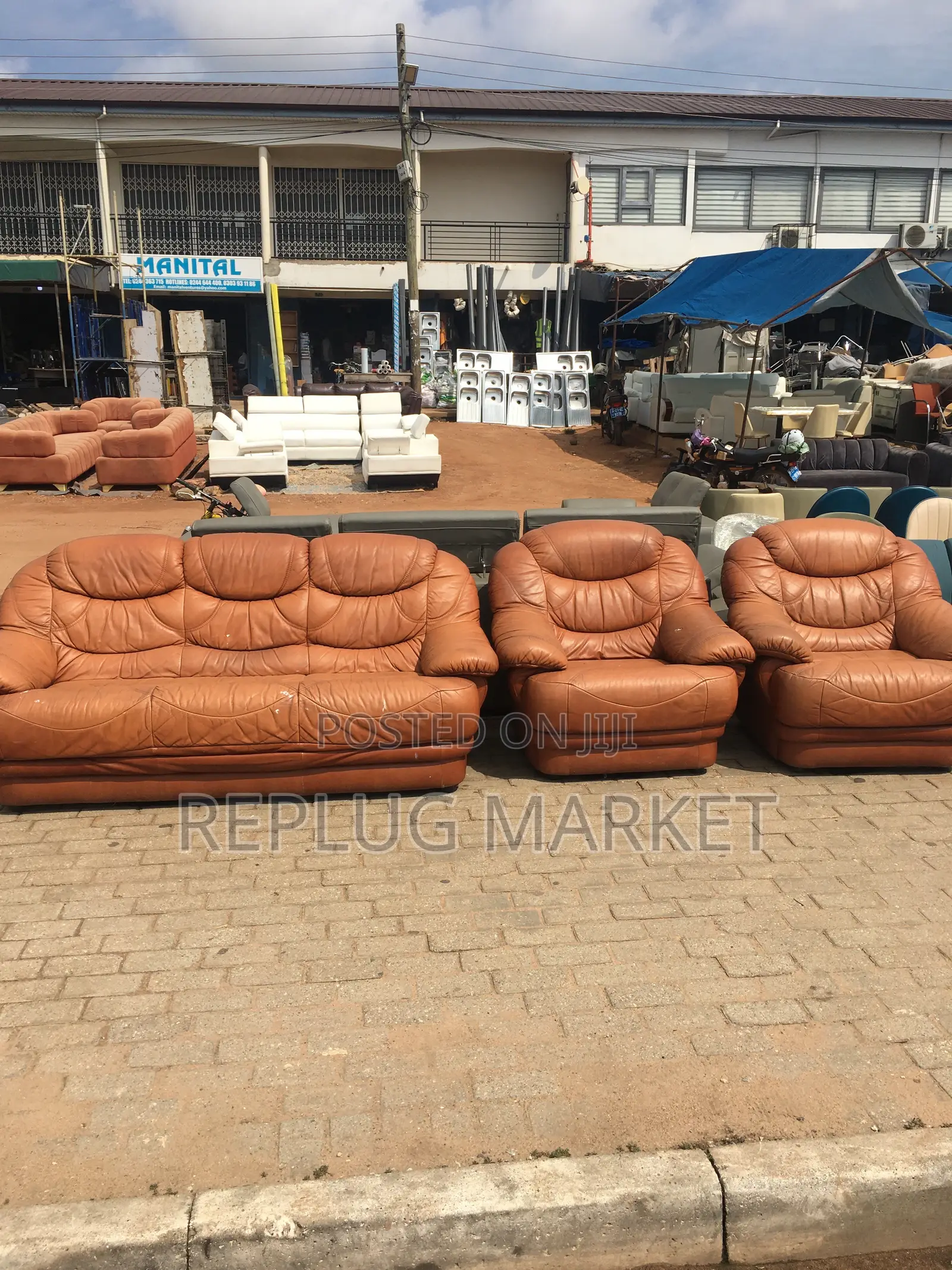 Golden Brown Leather Sofa Set