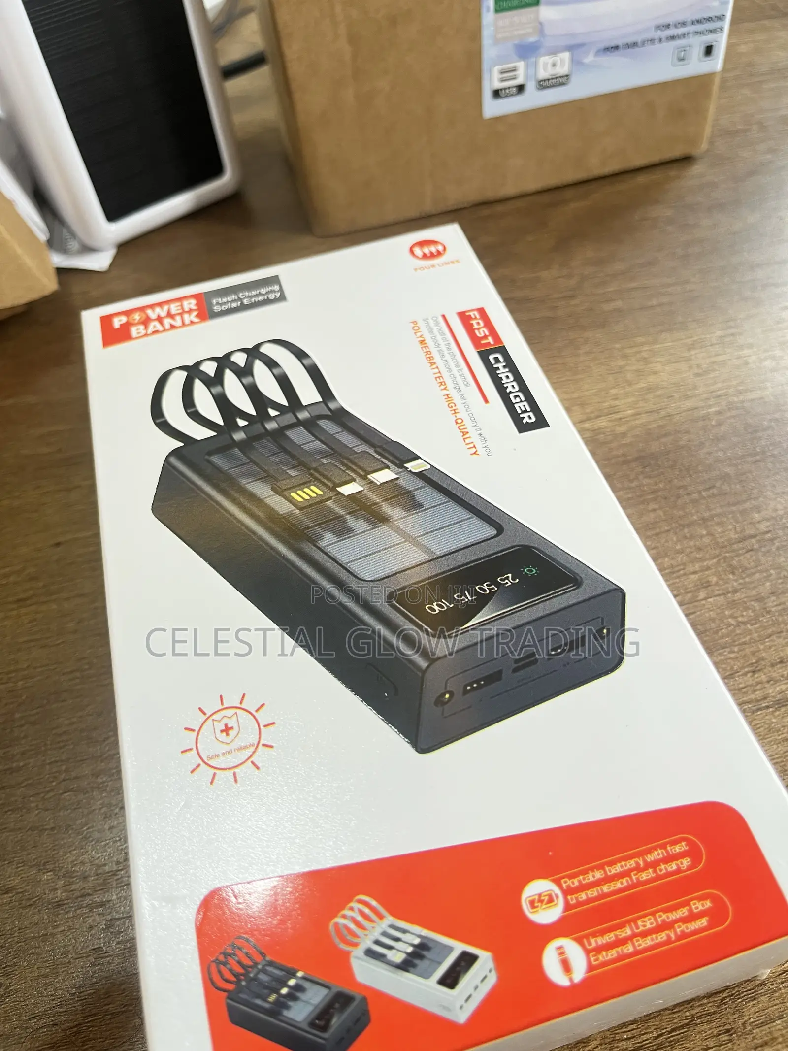 30000mah Solar Power Bank With Built-in Cables-Fast Charging