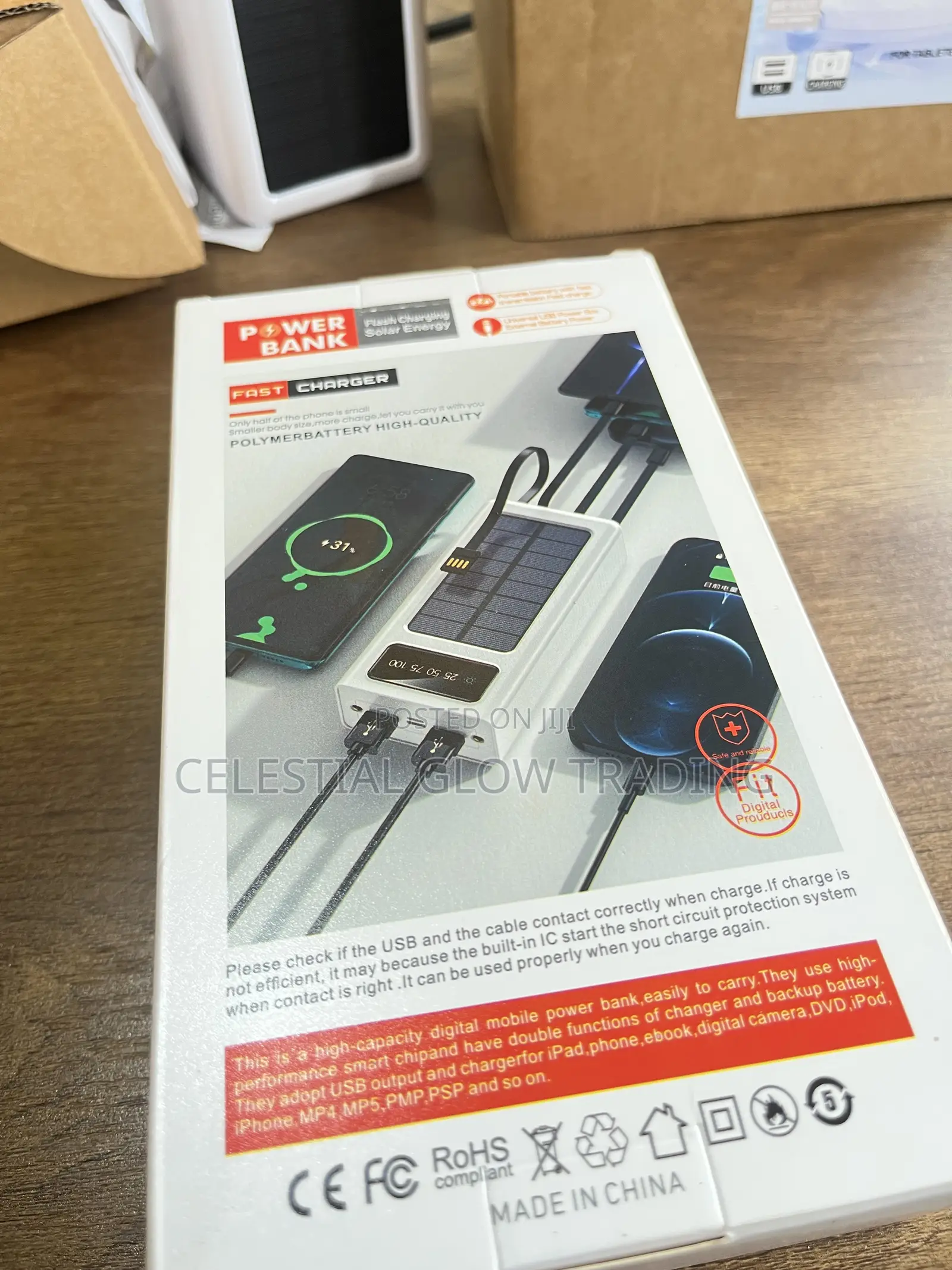 30000mah Solar Power Bank With Built-in Cables-Fast Charging