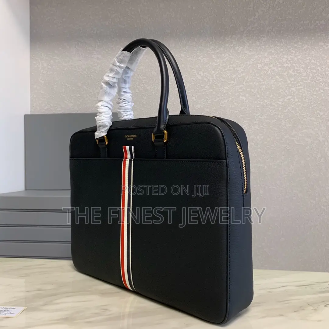Thom Browne Black Pebbled Leather Briefcase