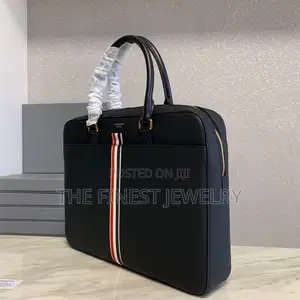 Thom Browne Black Pebbled Leather Briefcase