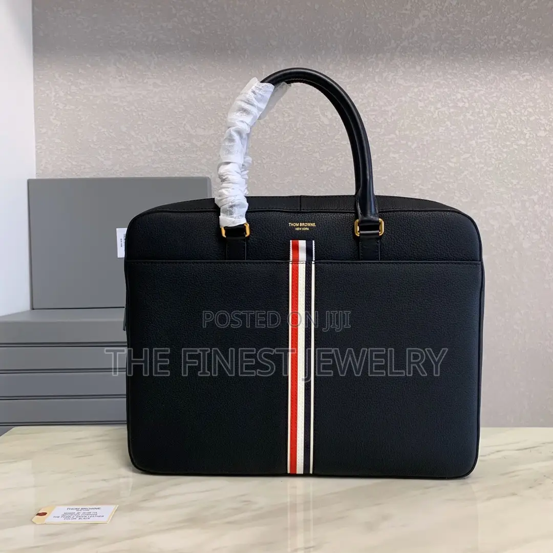 Thom Browne Black Pebbled Leather Briefcase