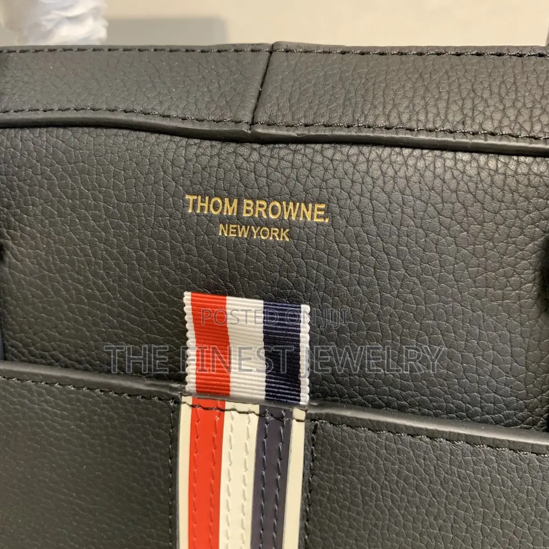 Thom Browne Black Pebbled Leather Briefcase