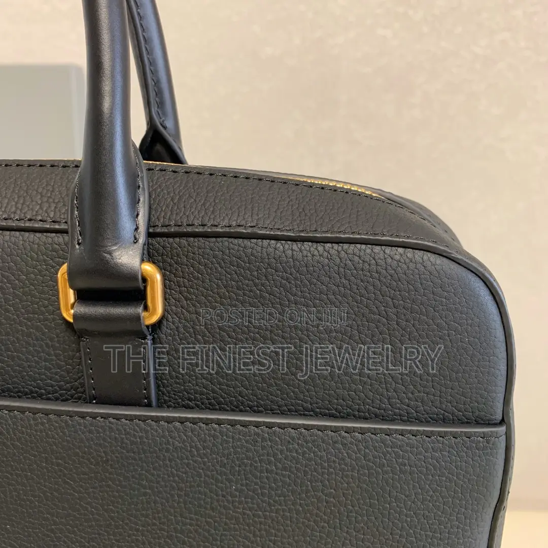 Thom Browne Black Pebbled Leather Briefcase