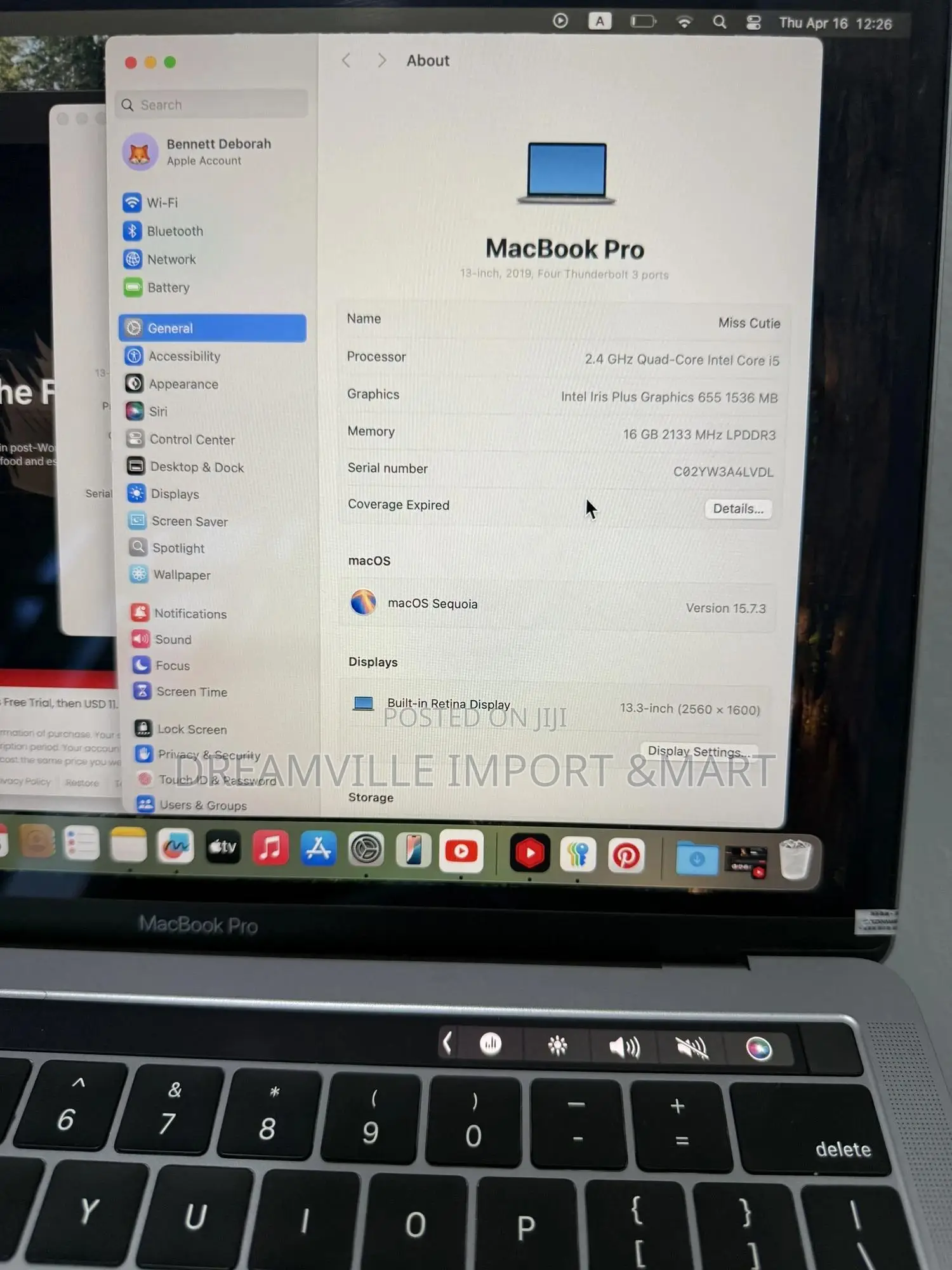 New Laptop Apple MacBook Pro 2019 16GB Intel Core i5 SSD 256GB