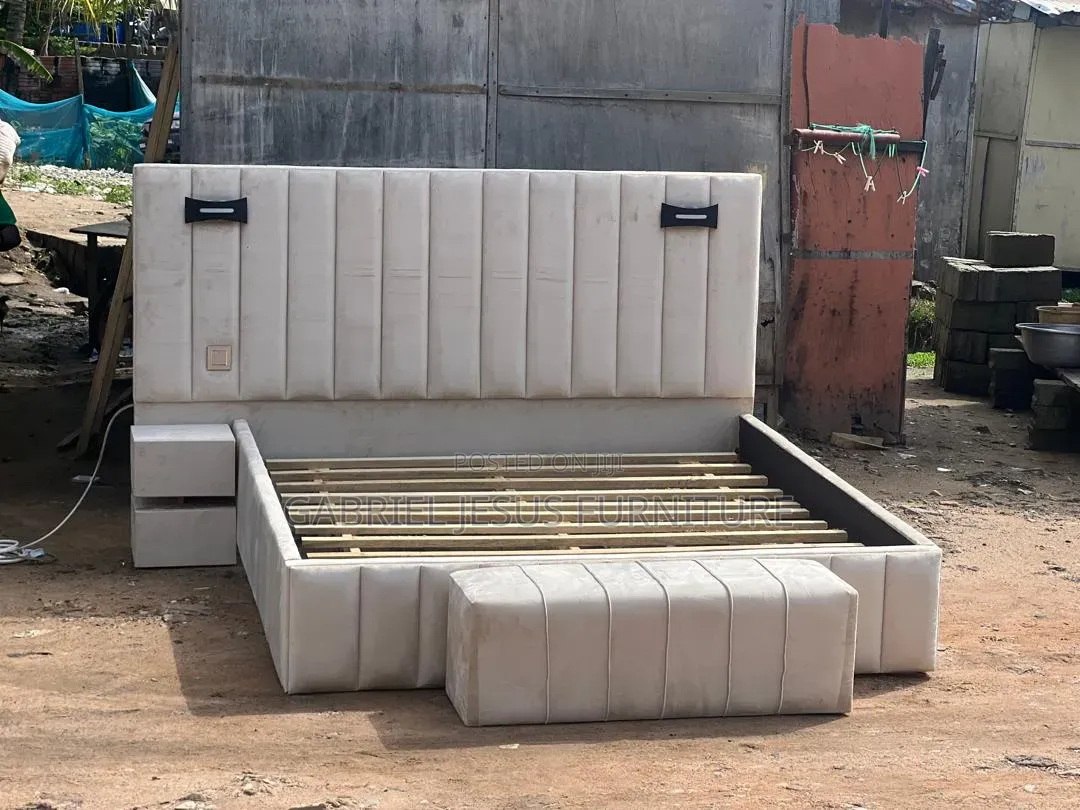Available King Size Bed Frame With Side Drawers and Couch
