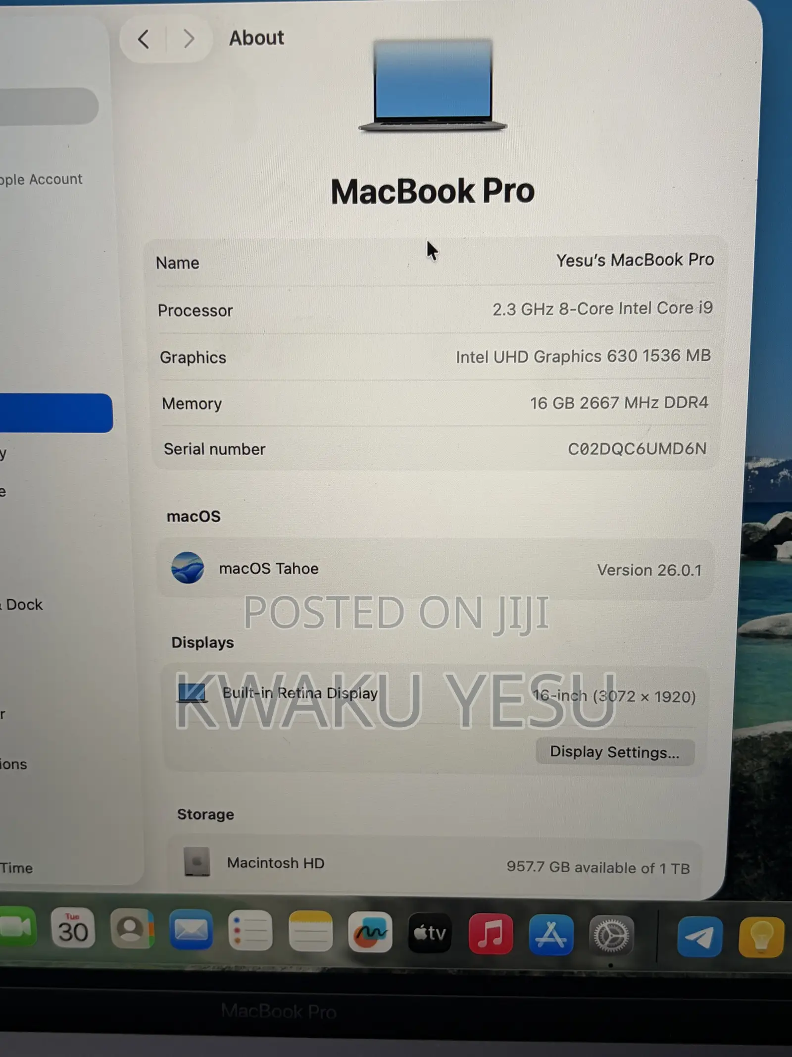 Laptop Apple 16GB Intel Core i9 SSD 1T