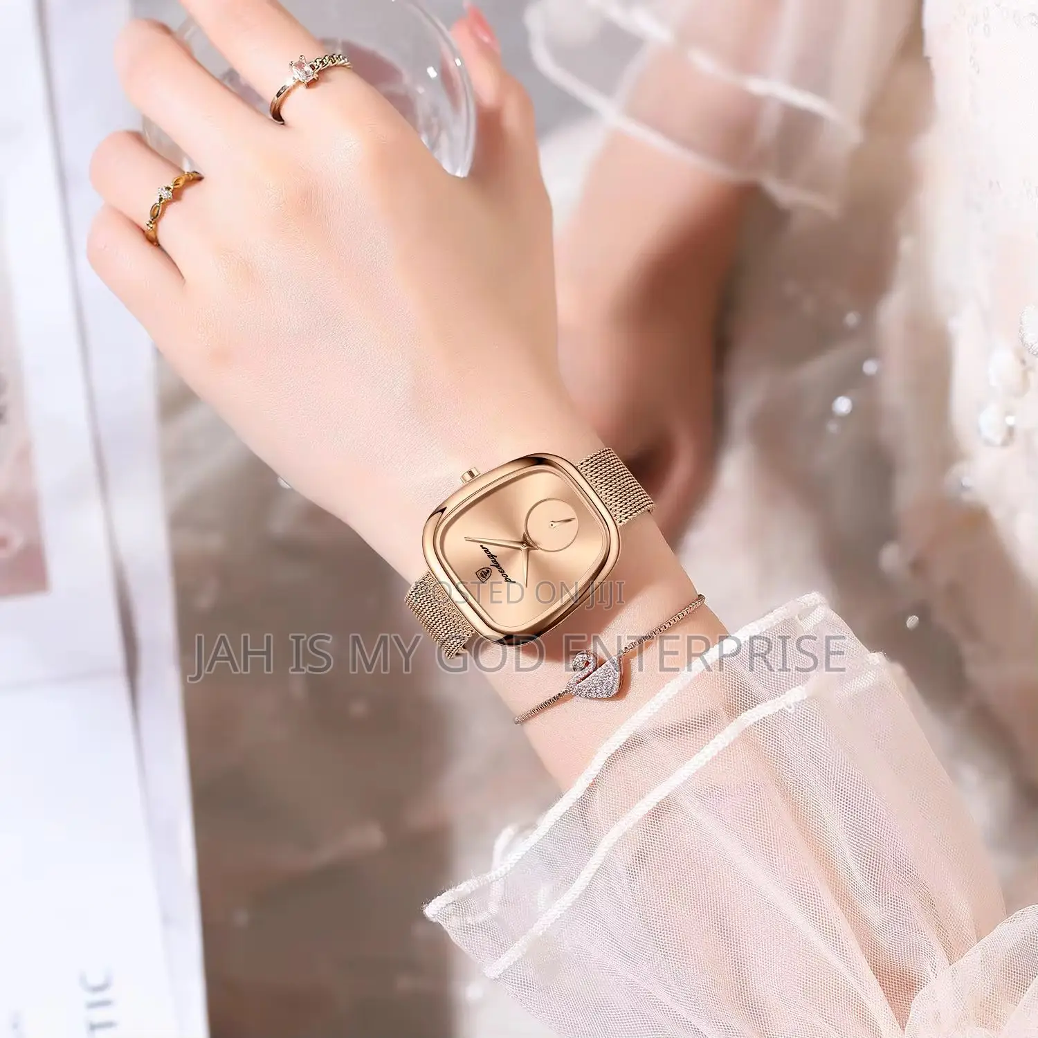 Poedagar 783 Luxury Stainless Steel Mesh Women's Watch-rose Gold Gold