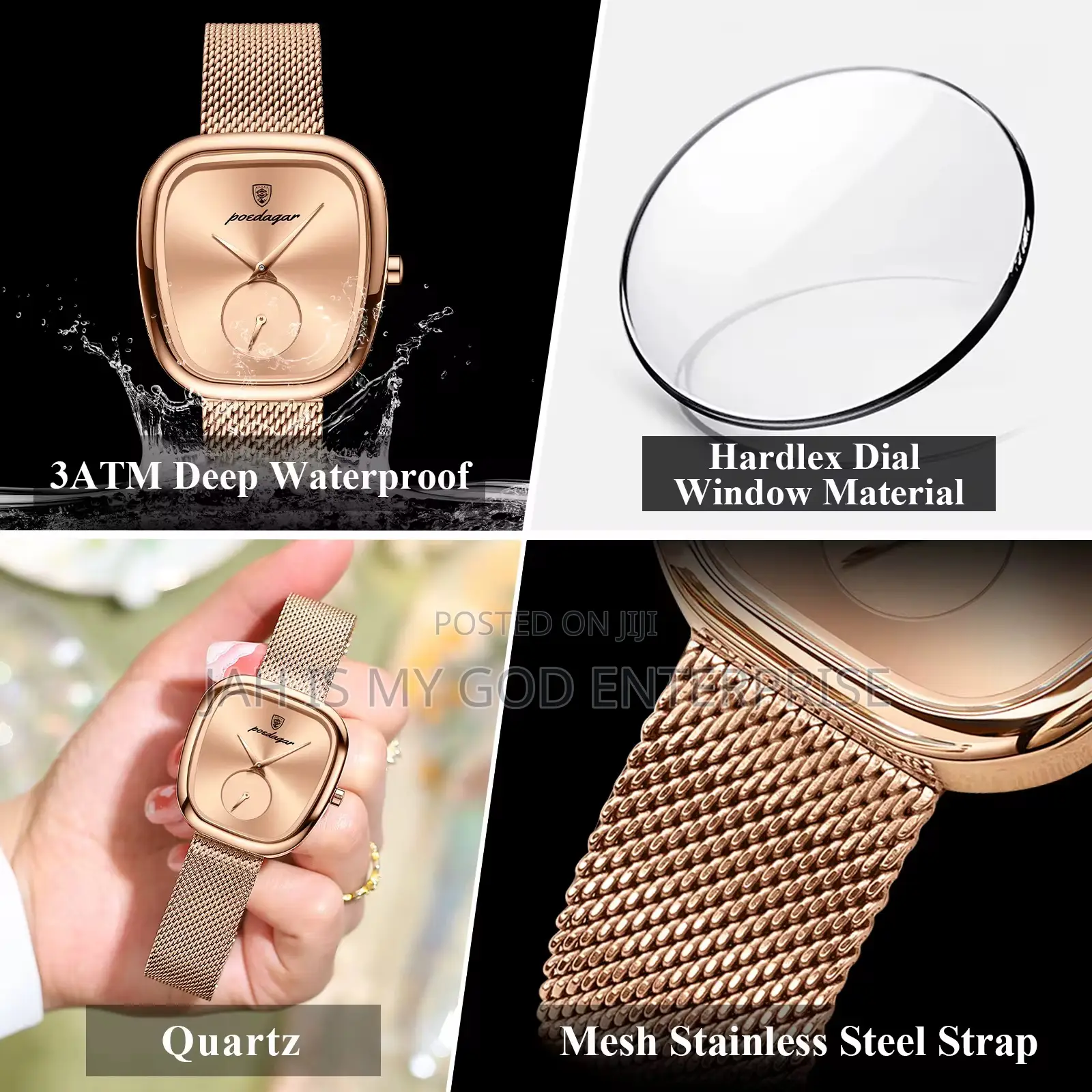 Poedagar 783 Luxury Stainless Steel Mesh Women's Watch-rose Gold Gold