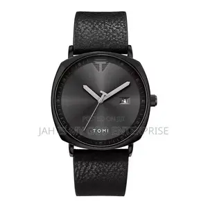 Tomi T044 Men's Minimalist Leather Casual Quartz Watch-black