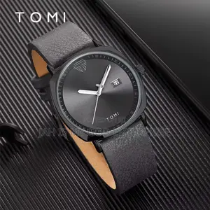 Tomi T044 Men's Minimalist Leather Casual Quartz Watch-black