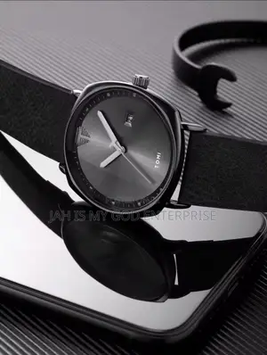 Tomi T044 Men's Minimalist Leather Casual Quartz Watch-black