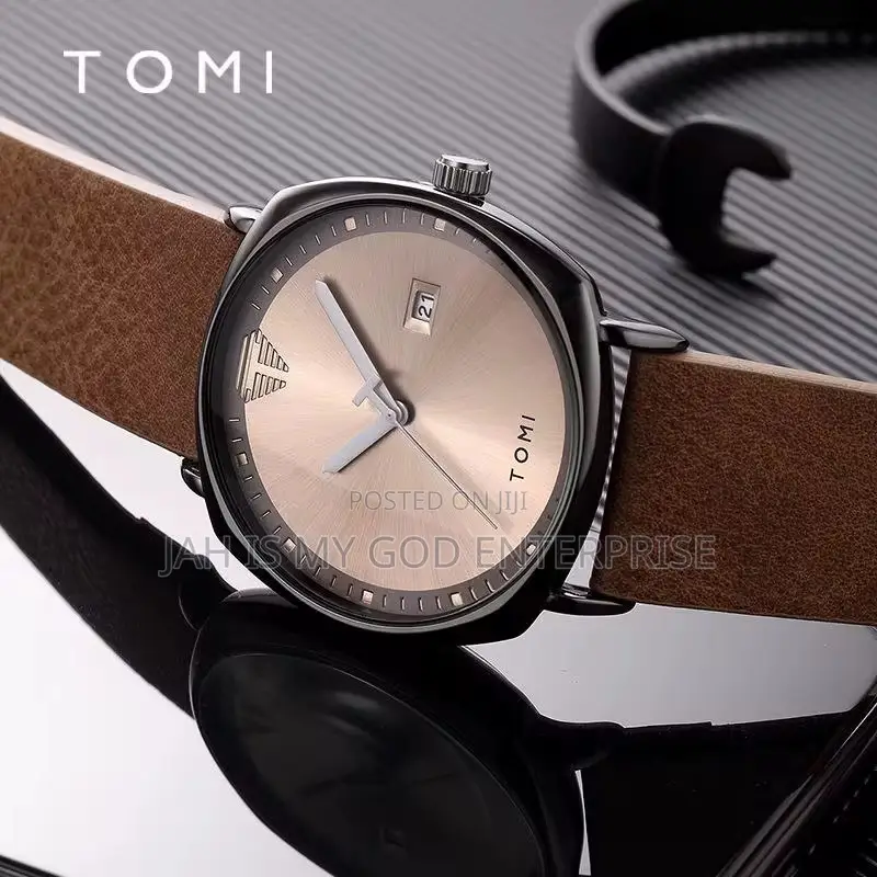 Tomi T044 Men's Minimalist Leather Casual Quartz Watch-Brown Black