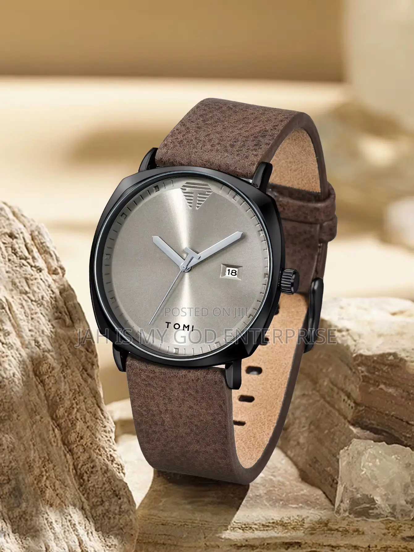 Tomi T044 Men's Minimalist Leather Casual Quartz Watch-Brown Black