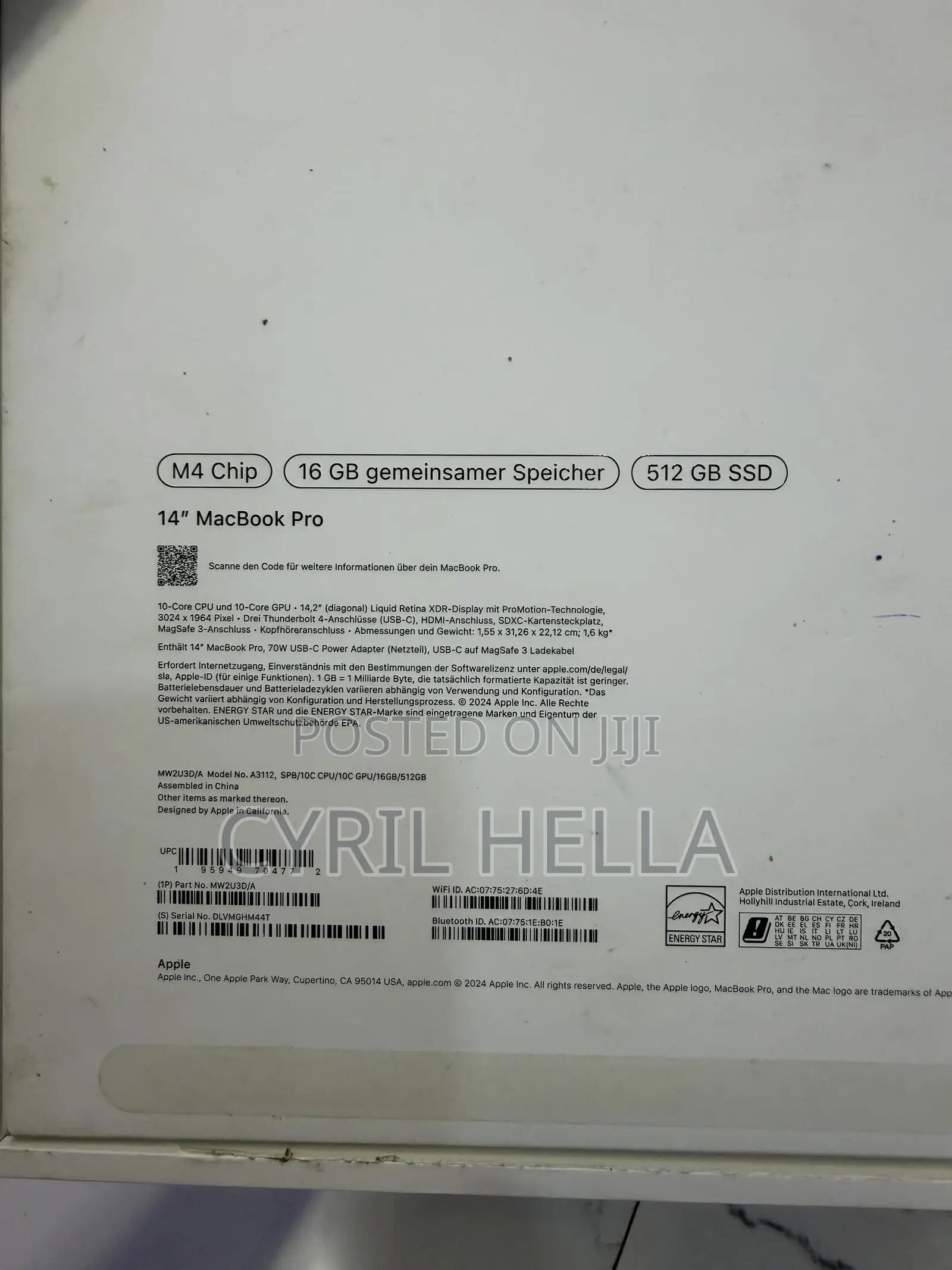 Laptop Apple MacBook Pro 16GB Apple M4 SSD 512GB