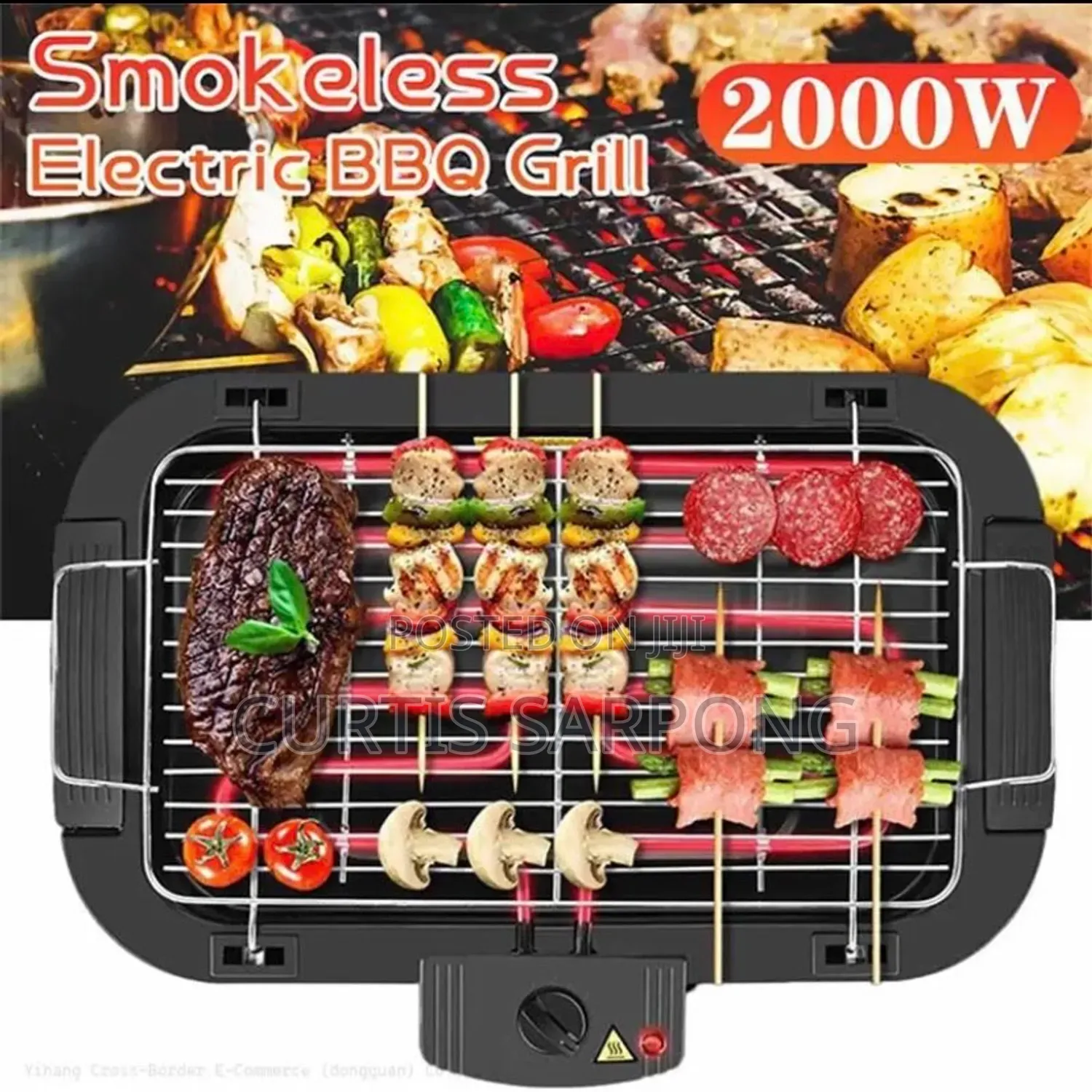Electric Barbecue Grill - 2000 Watts - Black