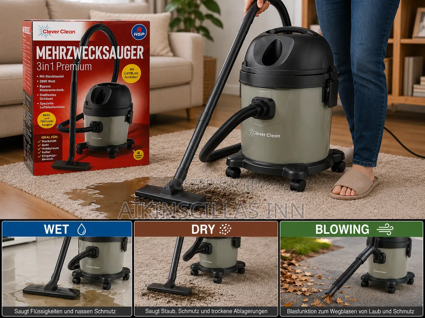 Clever Clean Wet and Dry 3in1 Vacuum Cleaner