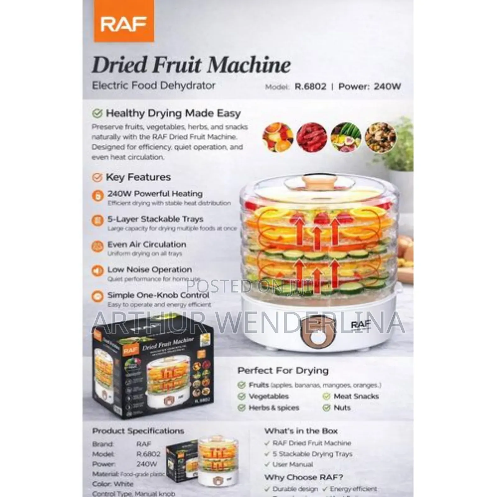 5-Tray Electric Food Dehydrator for Fruits, Vegetables Herbs-White