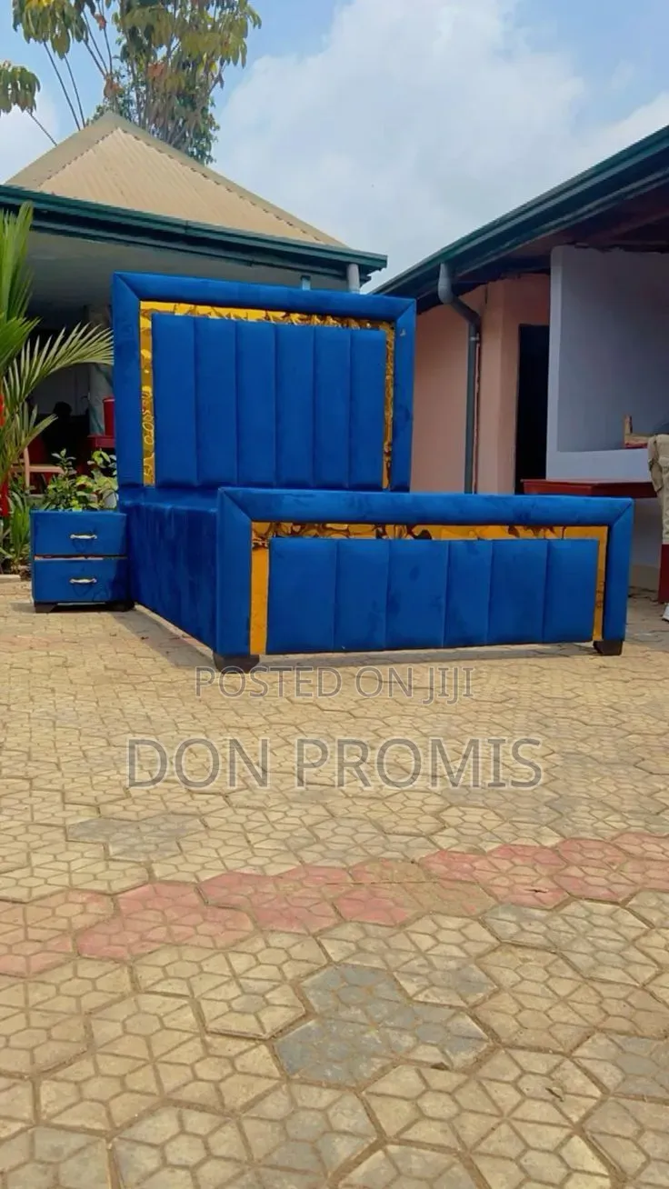 Blue Double Bed With One Side Drawer