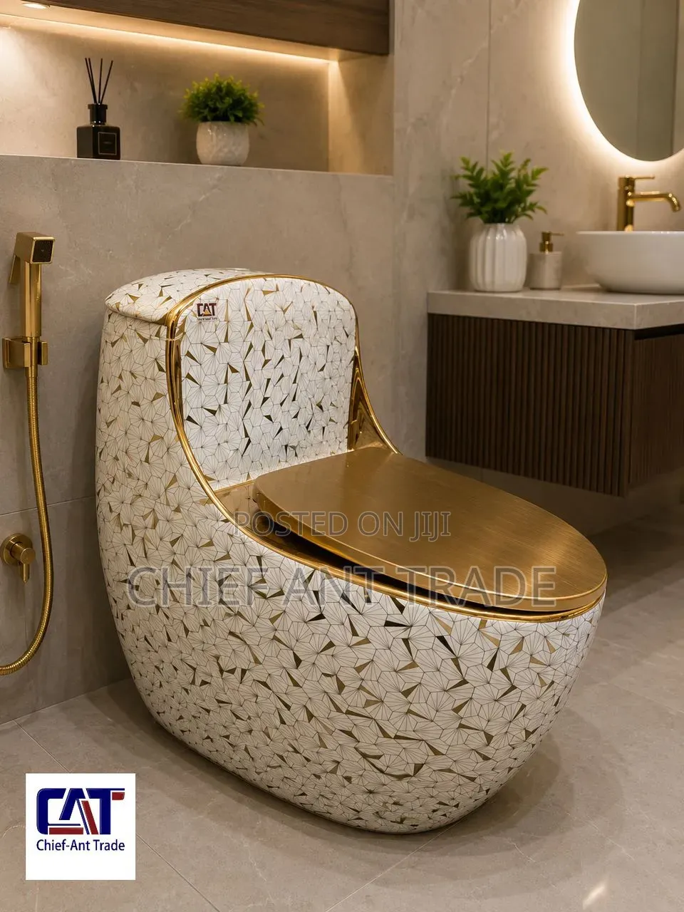 Golden and White Combined Wc Toilet Seat Bm1031