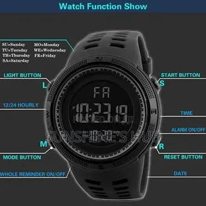 Unisex Black Plastic Digital Sports Watch