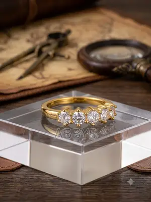 Amira Five Stone Gold Plated Sainless Steel Ring