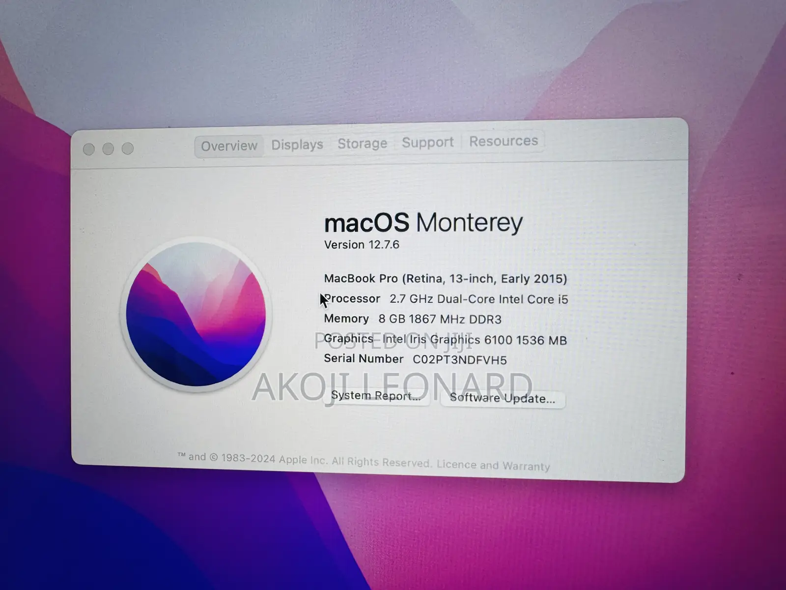 Laptop Apple MacBook Pro 2015 8GB Intel Core i5 SSD 256GB
