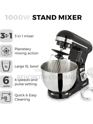 Tower T12033 3-in-1 5l Stand Mixer With 6 Speeds 1000w, Black