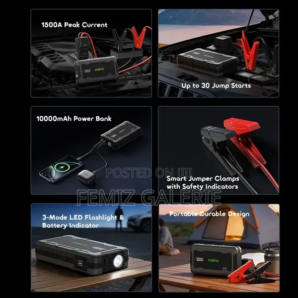 Oraimo Powerspark 1500a 12v Car Jump Starter With 10000mah Power Bank
