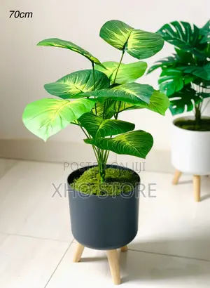 Modern Indoor Artificial Potted Plants Wooden Stands Flower Pots