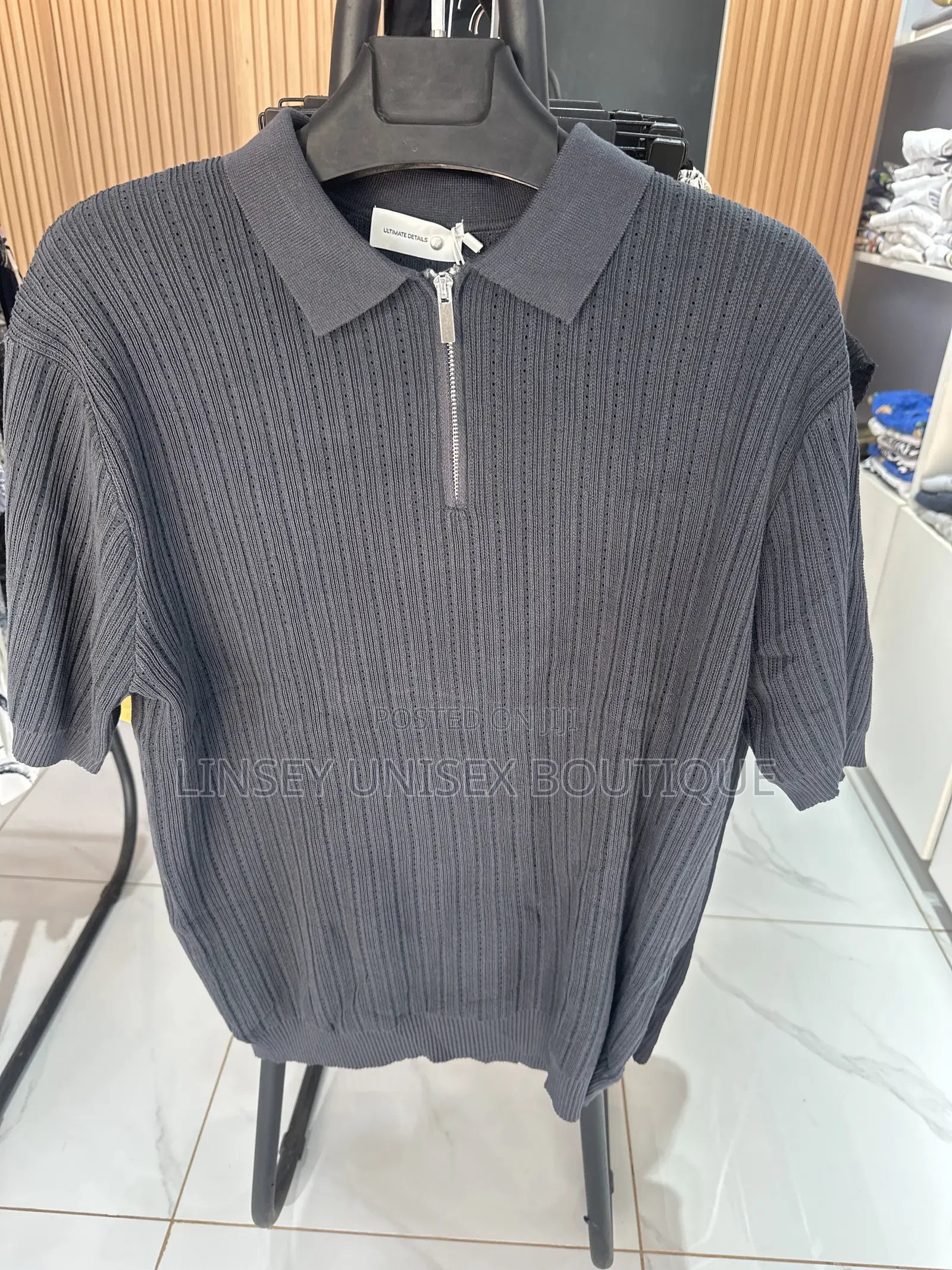 Luxury Men’S Knitted Zip Polo Shirt – Dark Grey