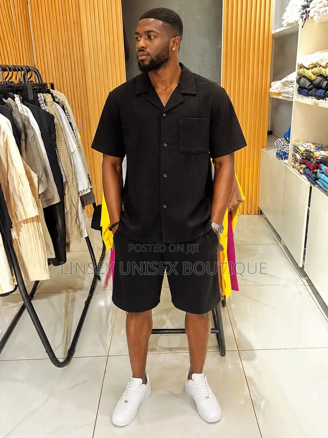 Luxury Men’S Black 2-Piece Casual Set – Shirt Shorts