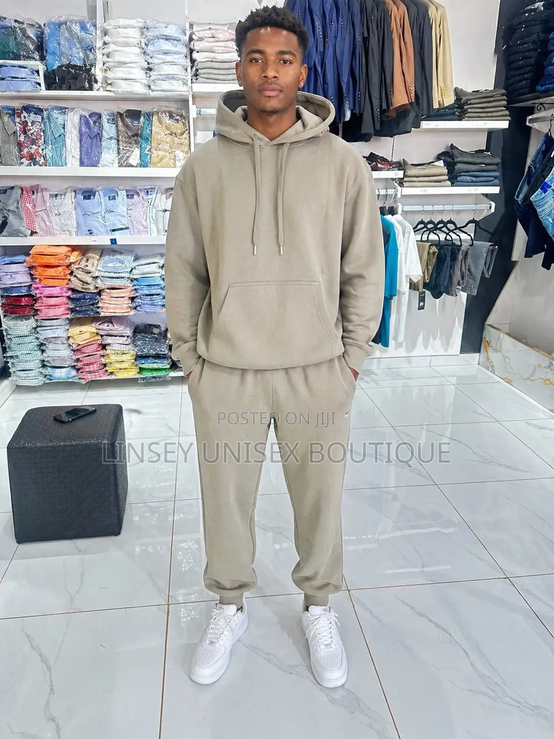 Luxury Men’S 2-Piece Hoodie Tracksuit – Khaki Color