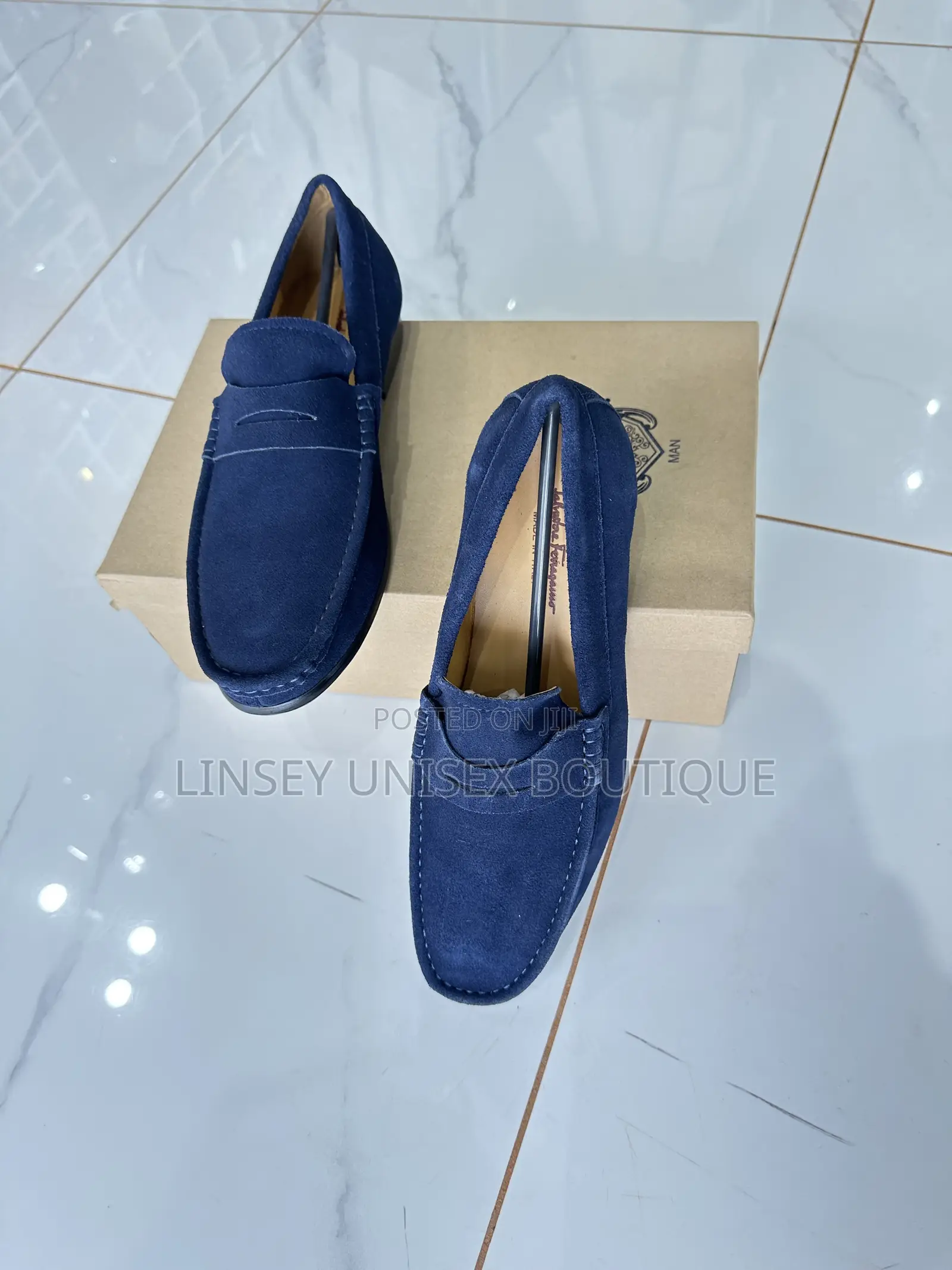 Luxury Men’S Navy Blue Suede Penny Loafers