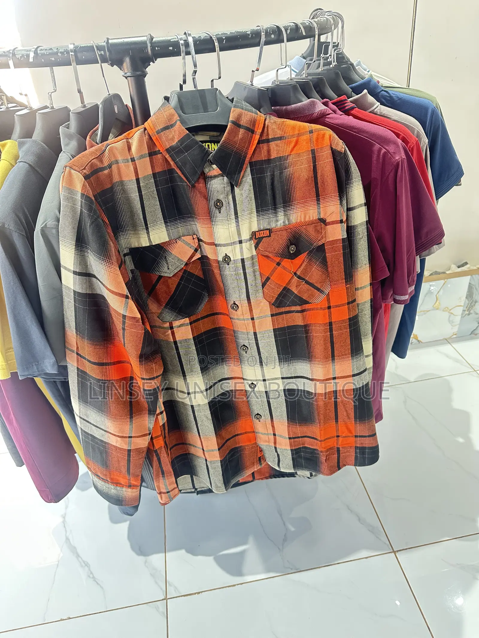 Men’S Orange Black Plaid Flannel Shirt – Long Sleeve