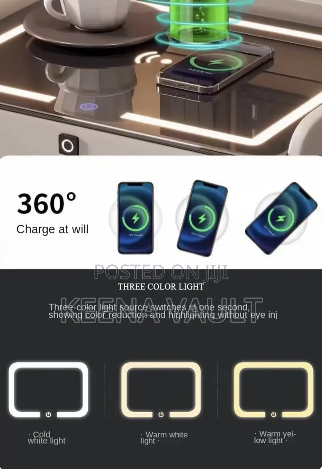 Smart Bedside Table With Wireless Charging, Speaker, Light Etc