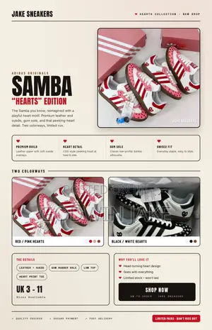 Adidas Samba X CDG-Style “Hearts” – White / Red / Pink | Play Heart