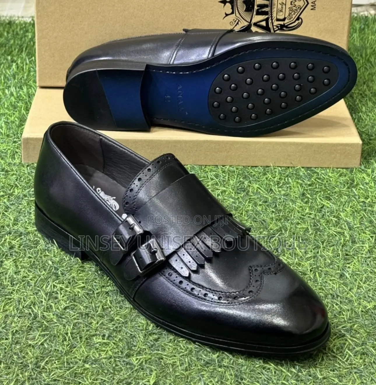 Luxury Men’S Black Leather Double Monk Strap Dress Shoes