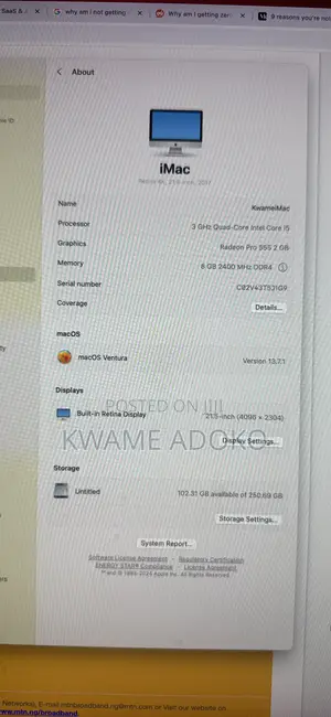 Desktop Computer Apple 8GB Intel Core i5 SSD 250GB