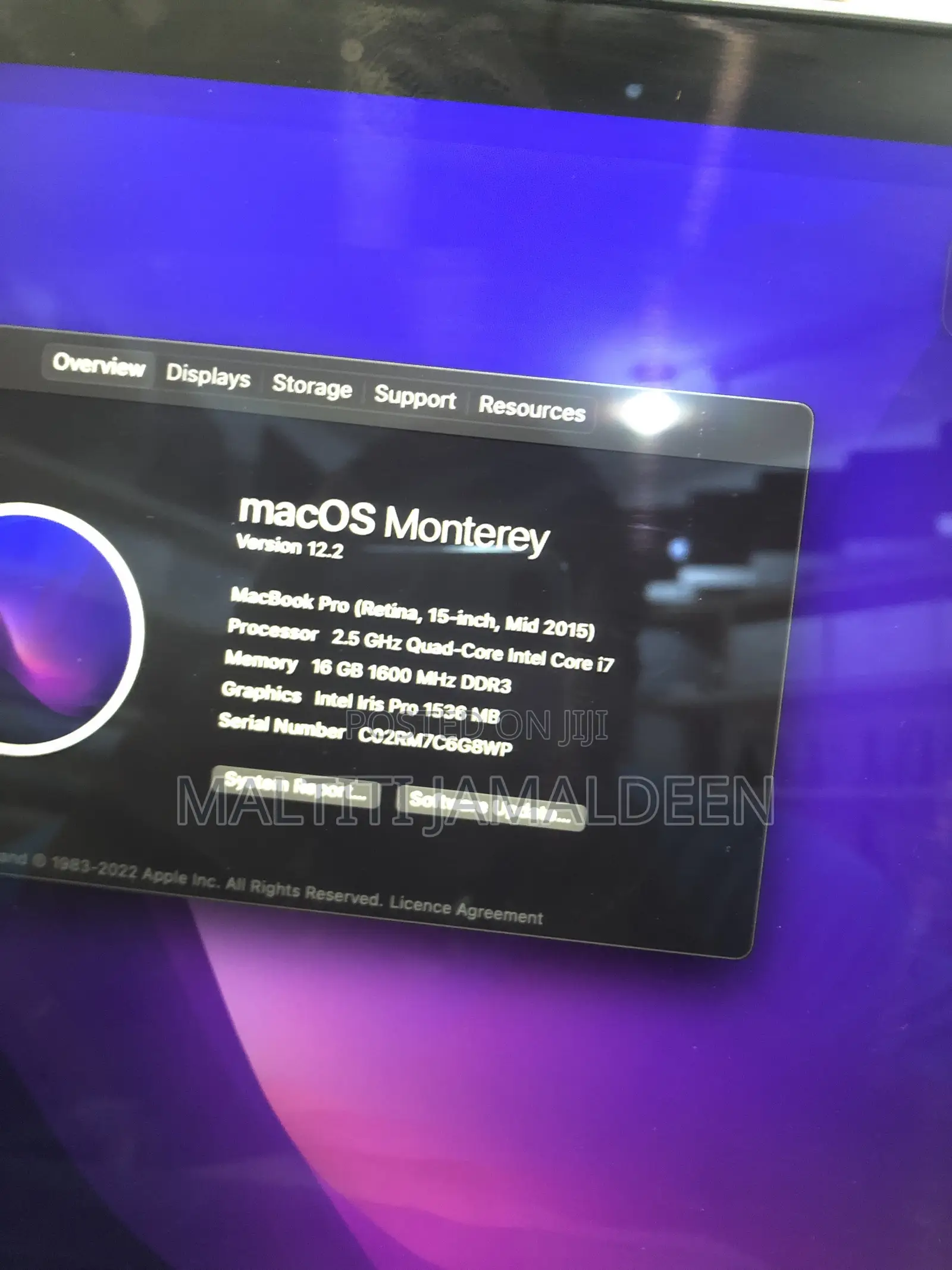 Laptop Apple MacBook Pro 2015 16GB Intel Core i7 SSD 500GB