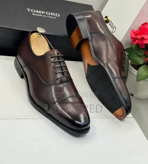 Tom Ford Branded Men's Leather Cap-Toe Oxford Dress Shoes