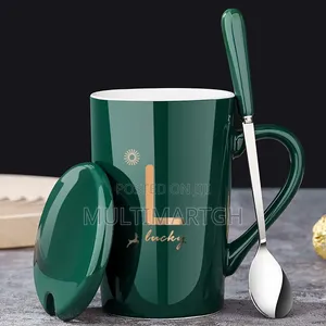 Ceramic Mug With Lid and Spoon