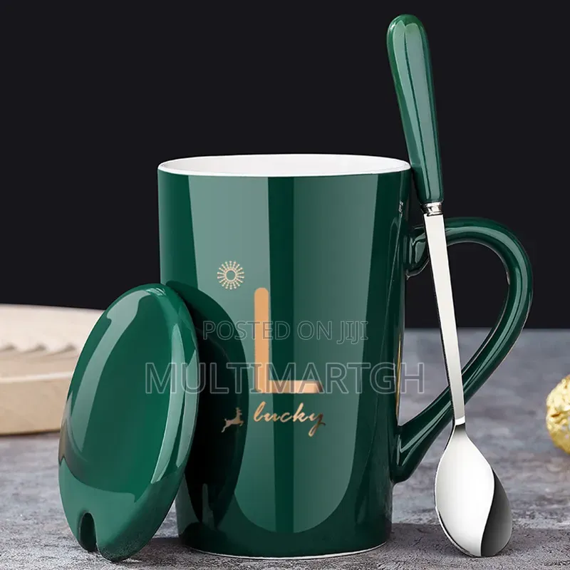 Ceramic Mug With Lid and Spoon