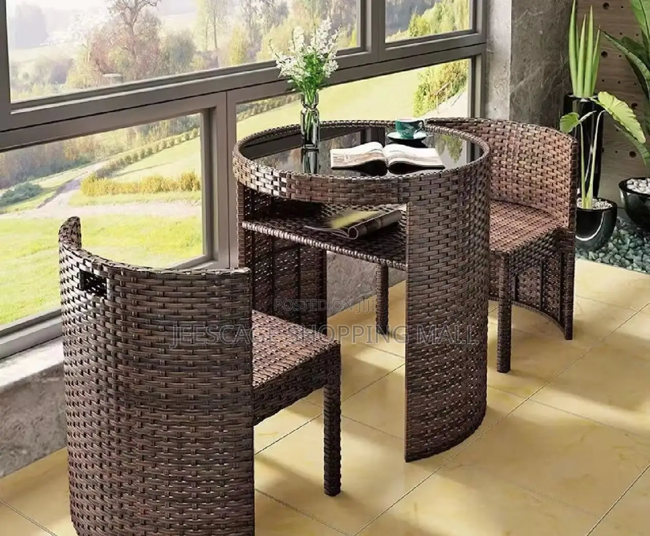 3-Piece Outdoor Wicker Bistro Set With Glass Top Table
